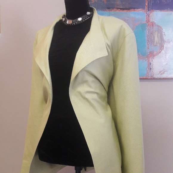 Elana/ Lime Green/ Silk/Open Front Blazer/ Jacket - Picture 4 of 8